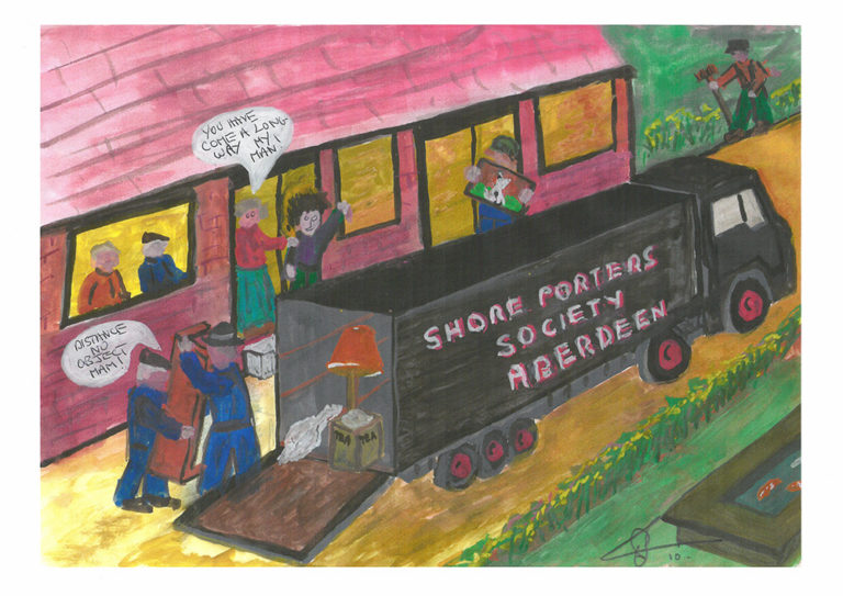 a client painting of a Shore Porters storage and removal truck