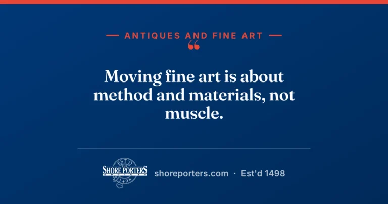 Shore Porters branded graphic: moving fine art is about method and materials, not muscle.