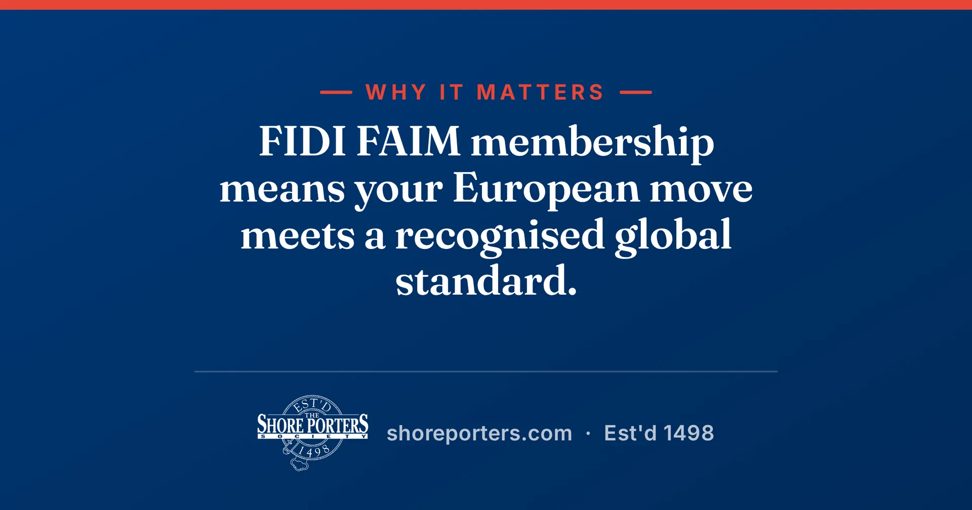 Shore Porters branded card: FIDI FAIM membership means a recognised global standard.