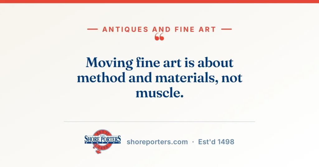 Shore Porters branded graphic: moving fine art is about method and materials, not muscle.