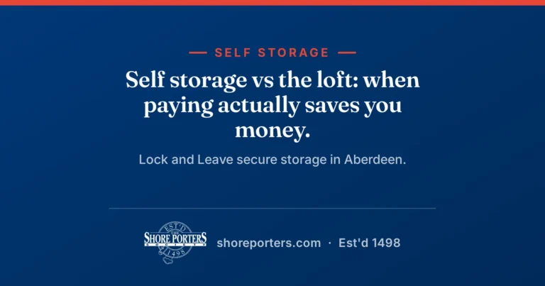Shore Porters branded graphic: self storage vs the loft, when paying actually saves you money.