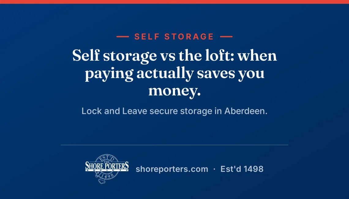 Shore Porters branded graphic: self storage vs the loft, when paying actually saves you money.